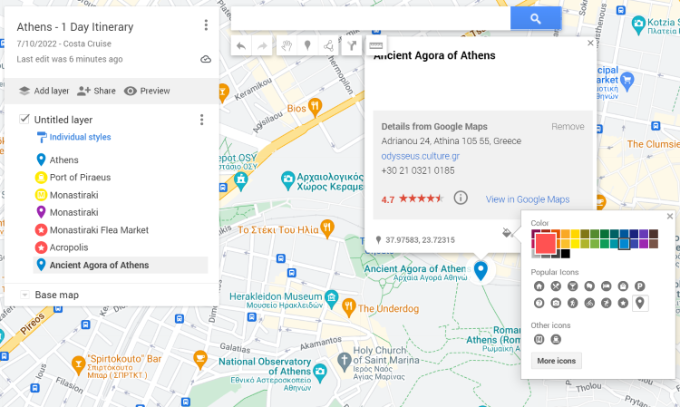 using colour coding-How to Plan a Trip on Google Maps-