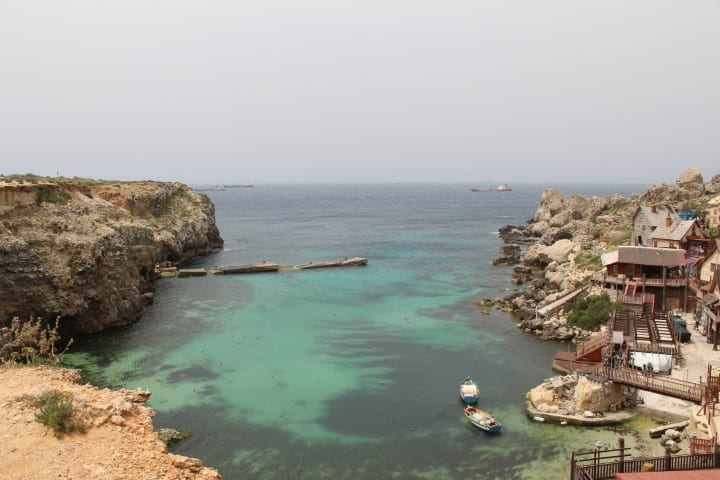 A beach near Popeye Village in Malta. One of the best countries to visit in November.