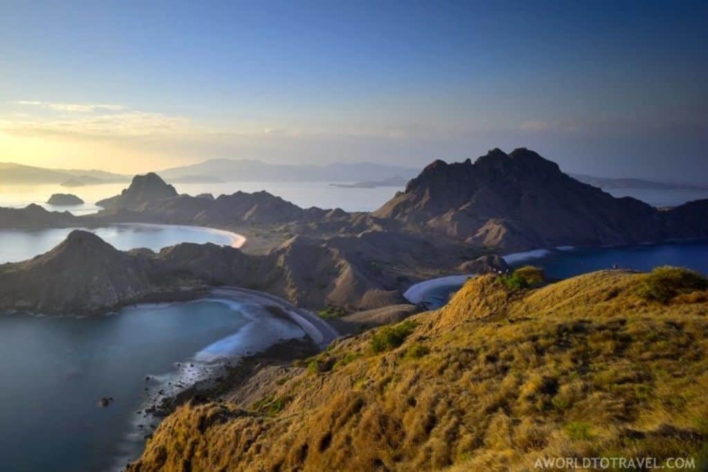 A view of Pulau Padar in Komodo National Park Indonesia from the air. 