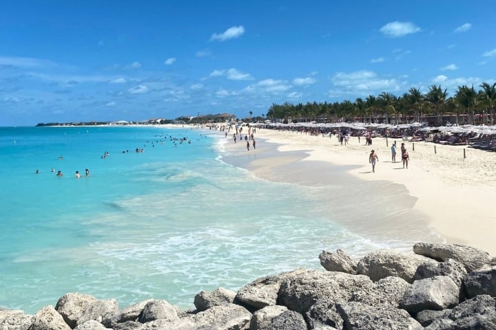 long white sand beach at Bimini Beach in The Bahamas