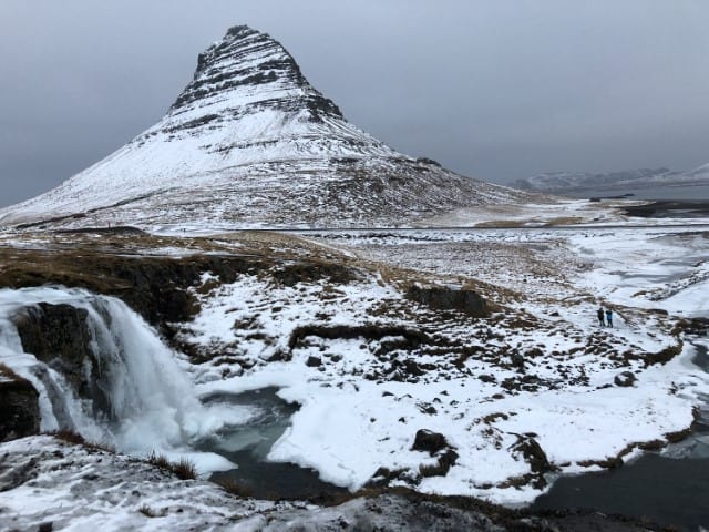 Kirkjufell waterfall in winter and Kirkjufellsfoss in iceland