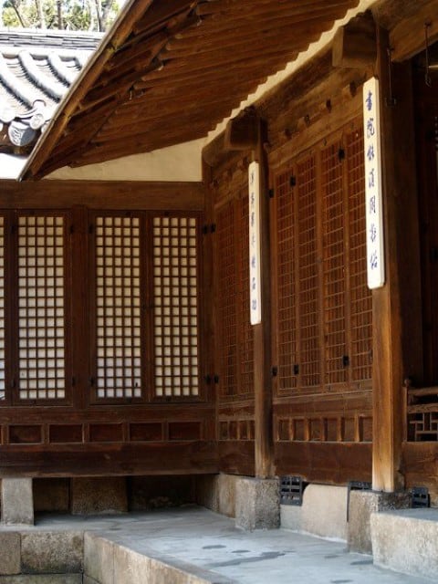 A traditional Korean house (hanok) in Seoul with lots of beautiful timber