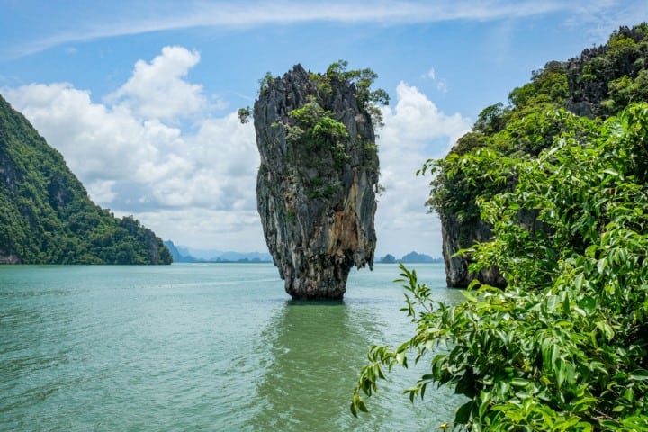 limestone rock jutting out of the water, made famous in the james bond movie